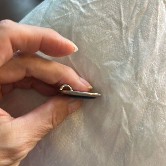 Silver Tone and Iridescent Purple Stone Oval Pendant - Picture 4 of 4